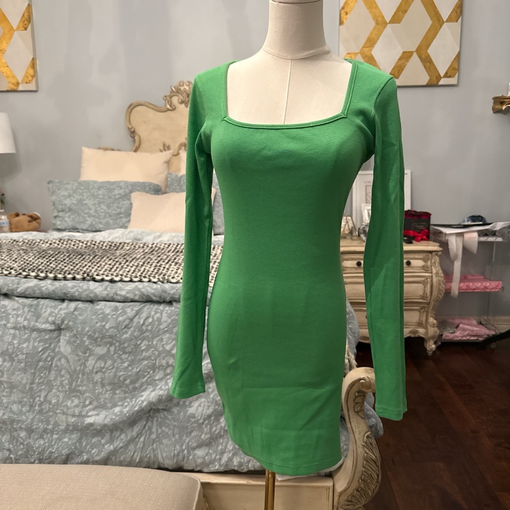 Nasty Gal Green Square Neck Dress